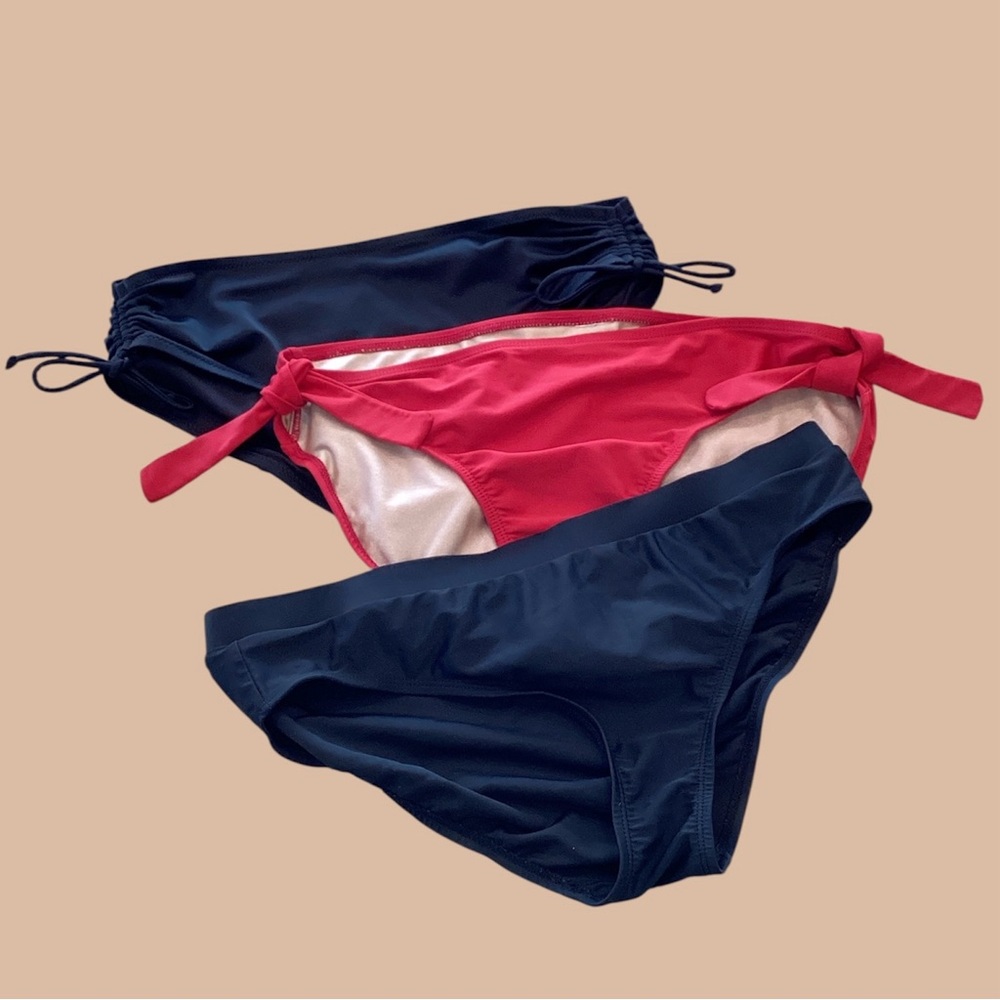 Stylish Women’s Bikini Bottoms Set of 3 - Red and 2 Black , size  medium